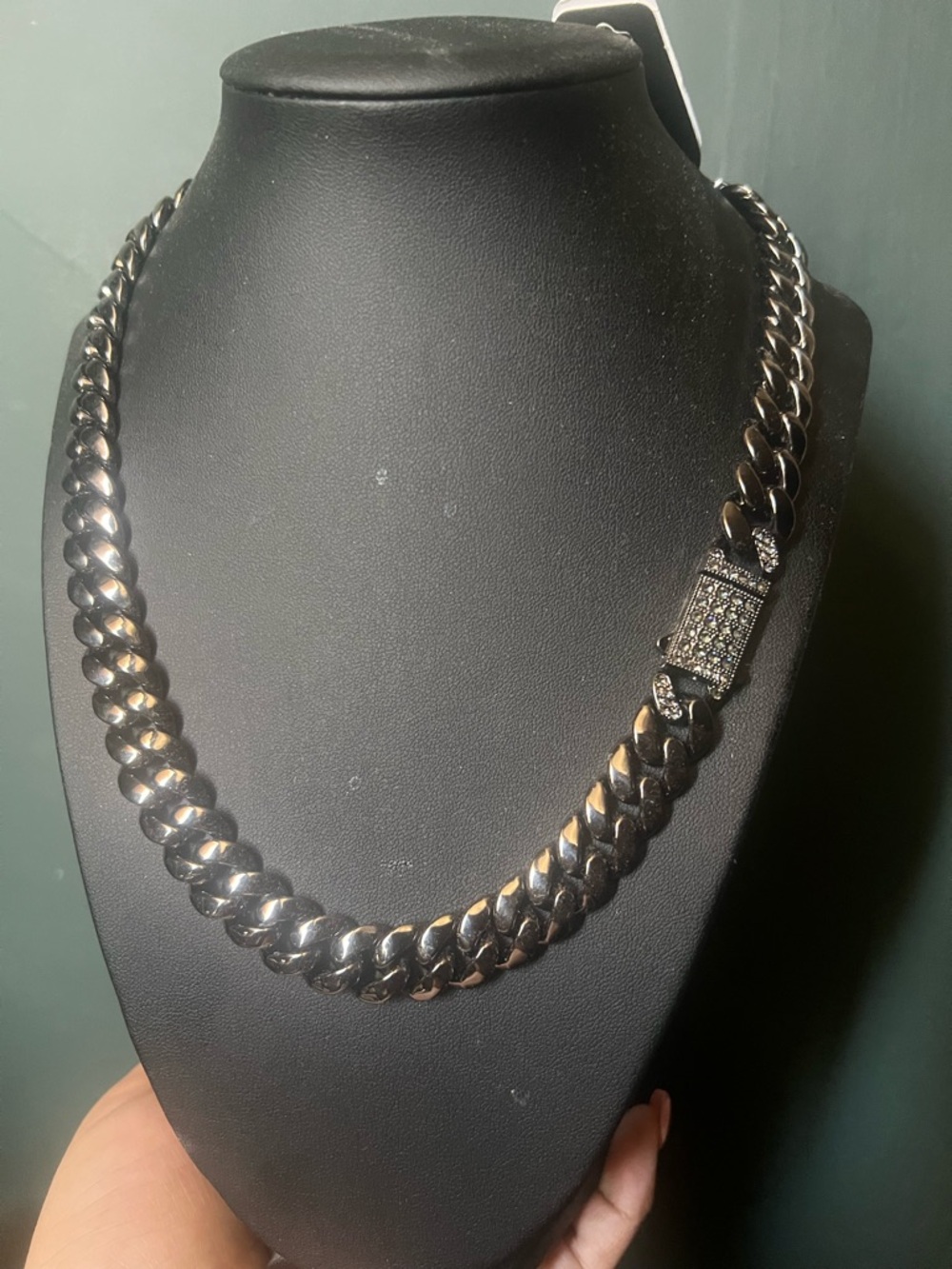 Black Cuban Link Chain Necklace with Pavé Clasp
